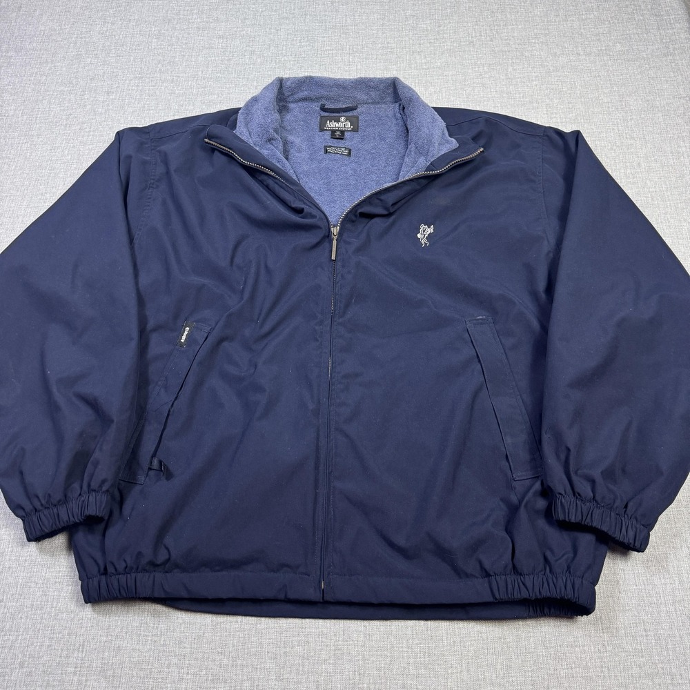 Ashworth Jacket Mens L Blue Windbreaker Fleece Lined Insulated Water Resistant